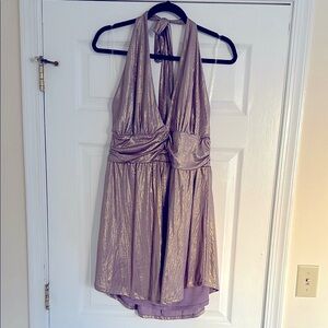 Disco-Inspired Purple with Gold Shimmer Halter Dress